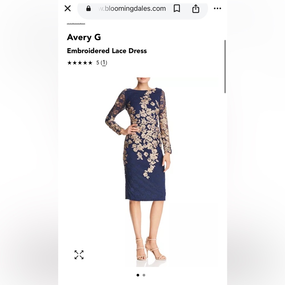 WORN on TV Navy and Gold Lace Dress AVERY G